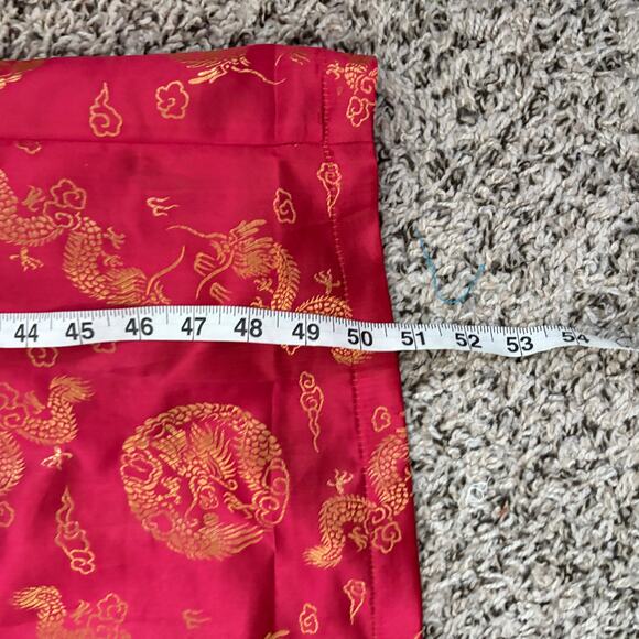 Kimono Style Robe Red Gold Dragon All Over Print Long Silk (?)Lounge Asian L - Picture 11 of 13